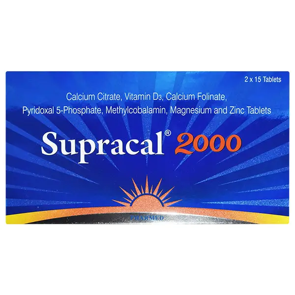 Supracal 2000 Tablet with Calcium, Vitamin D3, Methylcobalamin, Magnesium and Zinc